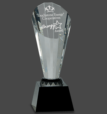 10" Clear Crystal Faceted Rising Spire on Black Base
