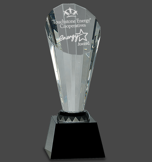 10" Clear Crystal Faceted Rising Spire on Black Base