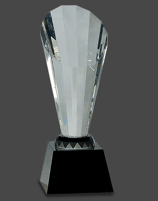10" Clear Crystal Faceted Rising Spire on Black Base
