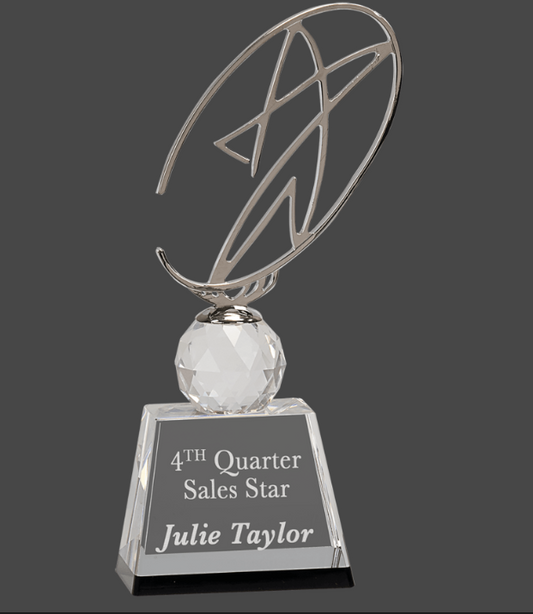 10" Clear/Black Crystal Award with Silver Metal Oval Star