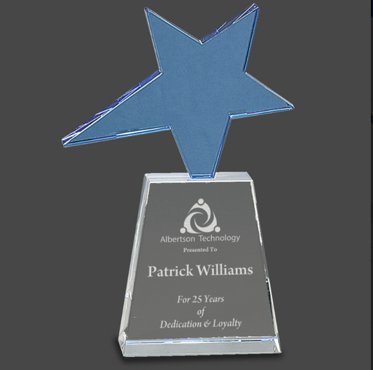 8" Blue Crystal Star on Clear Pedestal Base