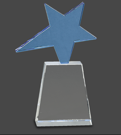 8" Blue Crystal Star on Clear Pedestal Base