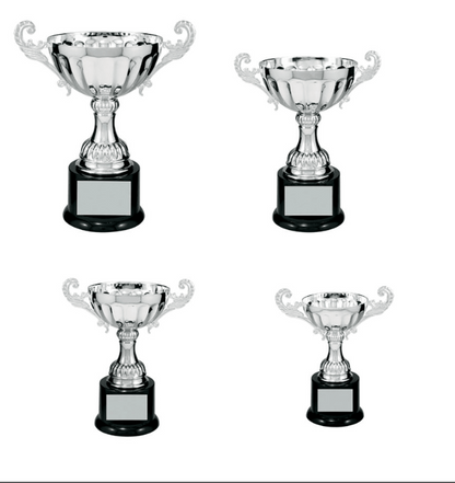 8 1/2" Silver Completed Metal Cup Trophy on Plastic Base
