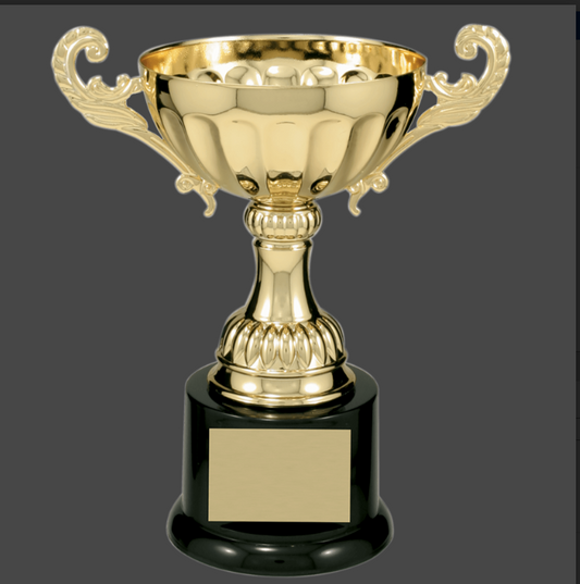 7 1/2" Gold Completed Metal Cup Trophy on Plastic Base