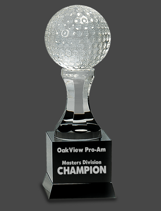 9" Crystal Golf Ball on Black Pedestal Base