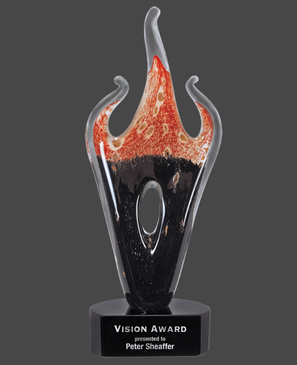 16" Red & Black Flame Art Glass