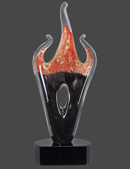 16" Red & Black Flame Art Glass