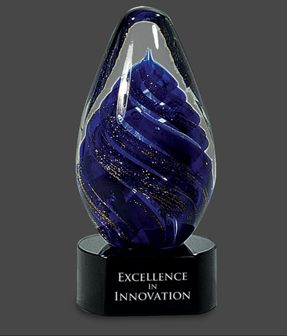 6 1/2" Blue Tear Drop Art Glass