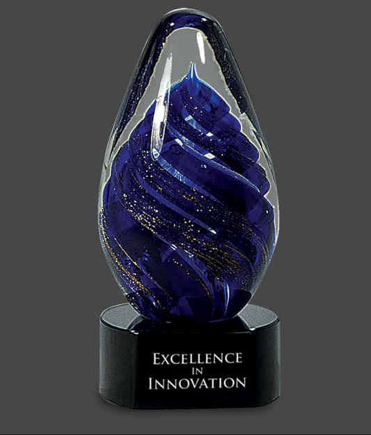 6 1/2" Blue Tear Drop Art Glass