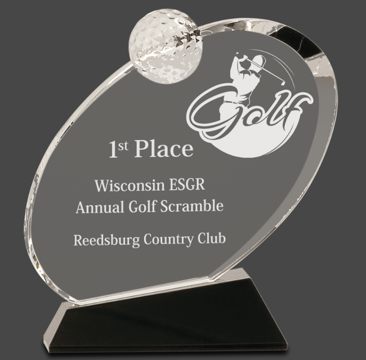 6 1/2" Clear Crystal Oblong Golf Award on Black Crystal Base