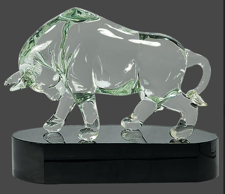 7 1/2"Clear Art Glass Bull