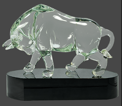 7 1/2"Clear Art Glass Bull