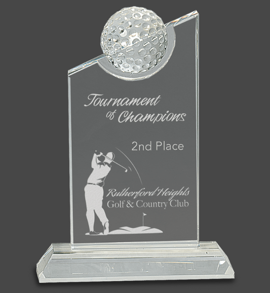 7 1/4"Clear Crystal with Inset Crystal Golf Ball on Clear Base