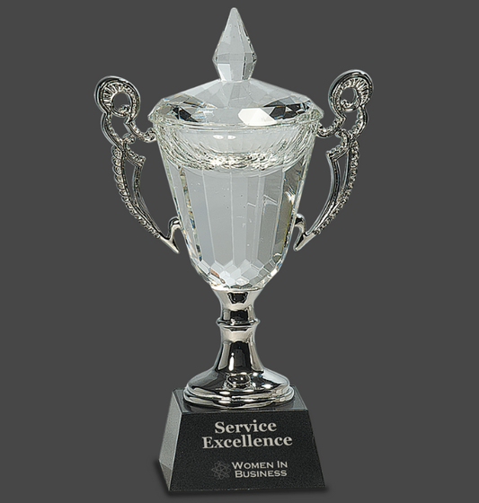 9 1/2" Crystal Cup with Silver Handles and Stem