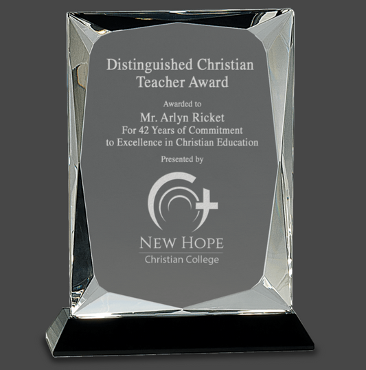 8" Clear Crystal Rectangle on Black Base