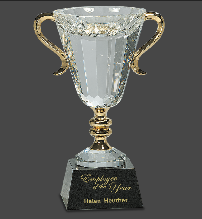 10" Crystal Cup with Gold Handles and Stem