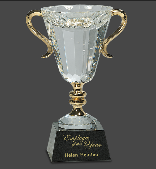 10" Crystal Cup with Gold Handles and Stem
