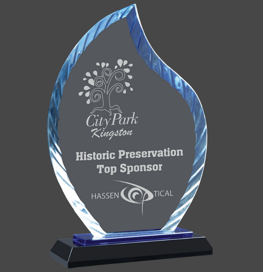 8" Clear Flame Accent Glass on Blue & Black Reflective Base