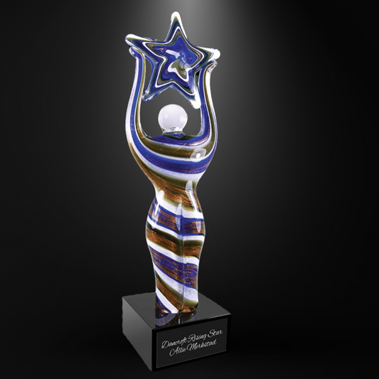 12"Glass Figure with Star and Black Base