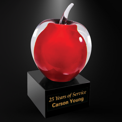 5 3/4"Red and Clear Glass Apple with Black Base