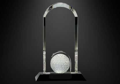 9" Clear Crystal Dome with Inset Golf Ball on Black Pedestal Base