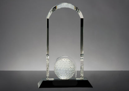 9" Clear Crystal Dome with Inset Golf Ball on Black Pedestal Base
