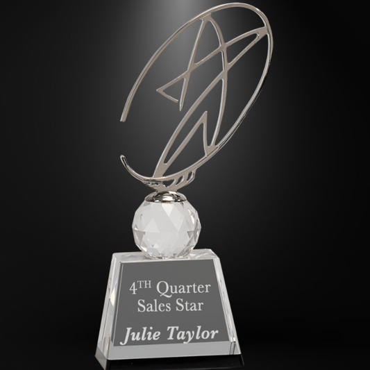 10" Clear/Black Crystal Award with Silver Metal Oval Star