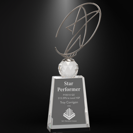 12" Clear/Black Crystal Award with Silver Metal Oval Star