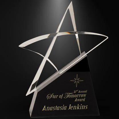 9 1/2" Clear Crystal Outline Star on Black Base