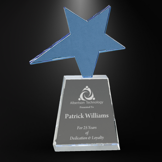 8" Blue Crystal Star on Clear Pedestal Base