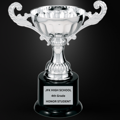 8 1/2" Silver Completed Metal Cup Trophy on Plastic Base