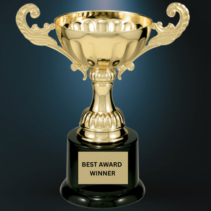 6 1/2" Gold Completed Metal Cup Trophy on Plastic Base
