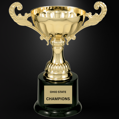 7 1/2" Gold Completed Metal Cup Trophy on Plastic Base
