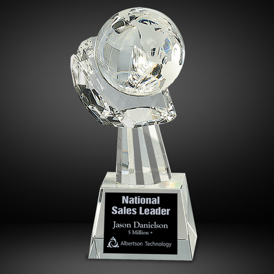 8" Clear Crystal Globe in Hand
