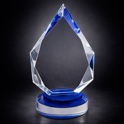8 1/4" Diamond Crystal on Blue & Clear Round Base