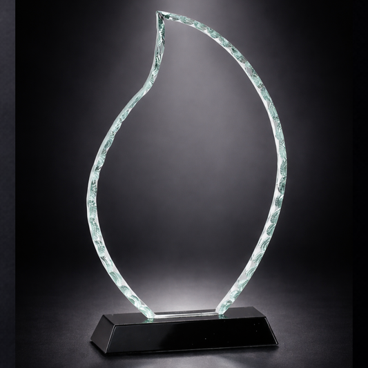 9 1/2" Flame Glass Facet on Black Rectangular Base