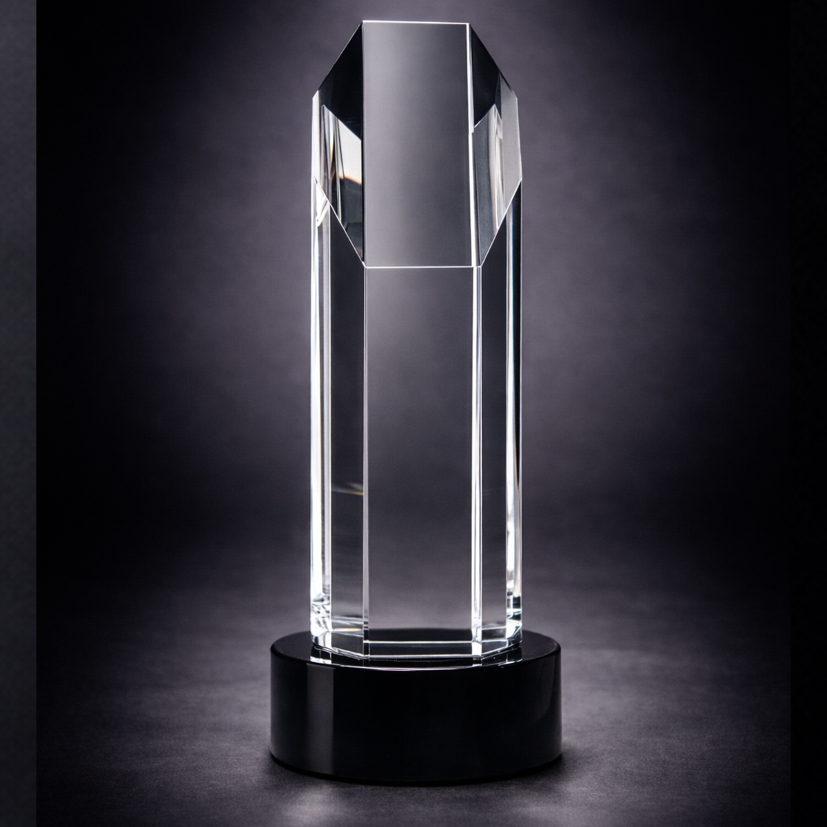10 3/4" Octagon Slant-Top Crystal on Black Round Pedestal Base