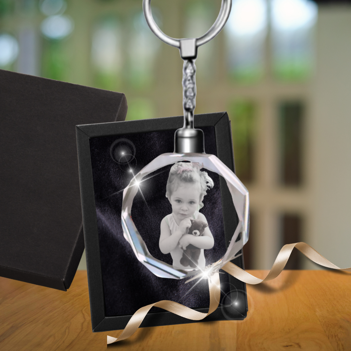 3D Crystal Octagon Keychain