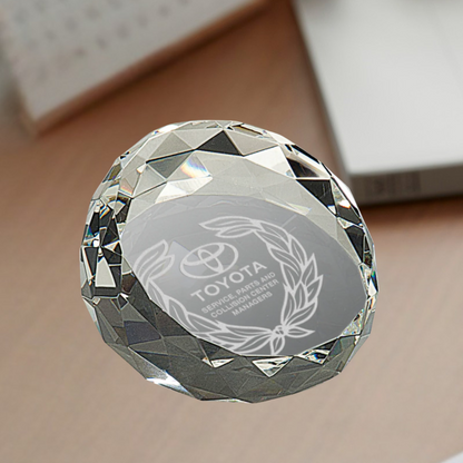 Crystal Clear Round Bevald Slanted Paperweight