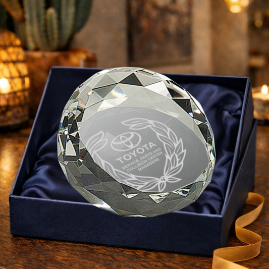 3 1/2"Crystal Clear Round Bevald Slanted Paperweight