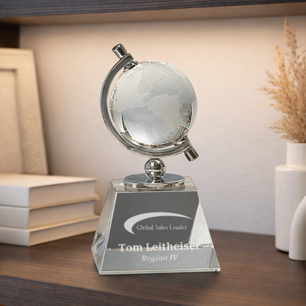 6" Crystal Spinning Globe on Clear Base