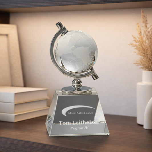 6" Crystal Spinning Globe on Clear Base