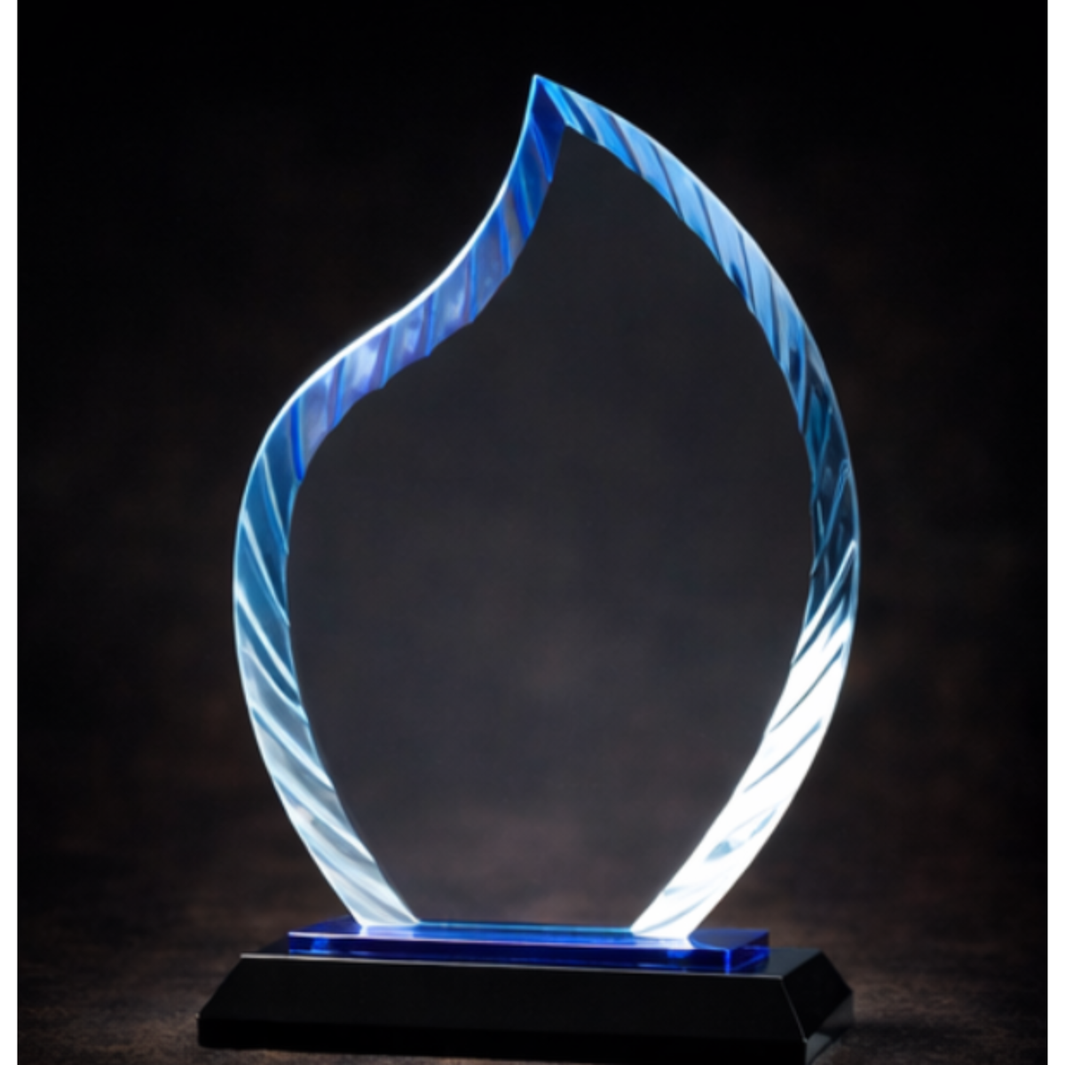 8" Clear Flame Accent Glass on Blue & Black Reflective Base