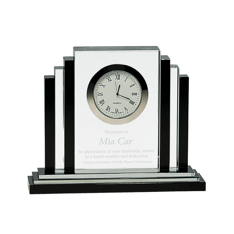 6" Clear Crystal with Clock and Black Crystal Trim