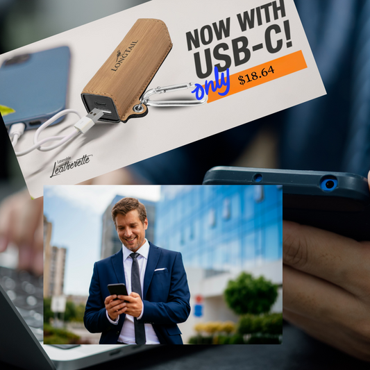 Laserable Leatherette 2200 mAh Power Bank with USB-C Cord