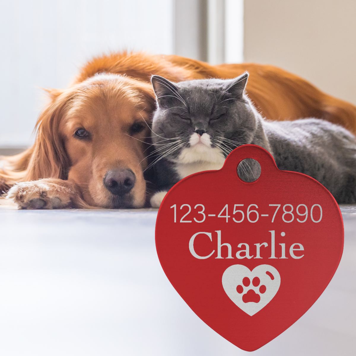 1 1/4" x 1 1/4" Laserable Anodized Aluminum Heart Pet Tag