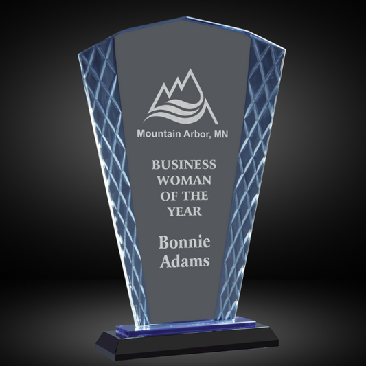 9 1/2" Clear Fan Accent Glass on Blue & Black Reflective Base