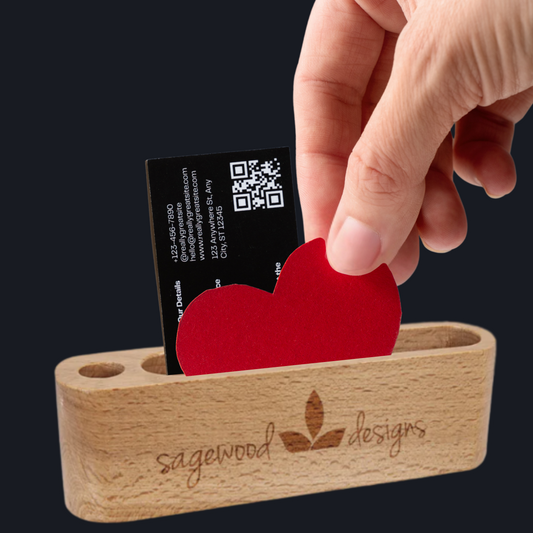 5 1/4" Beech Wood Business Card and Pen Holder