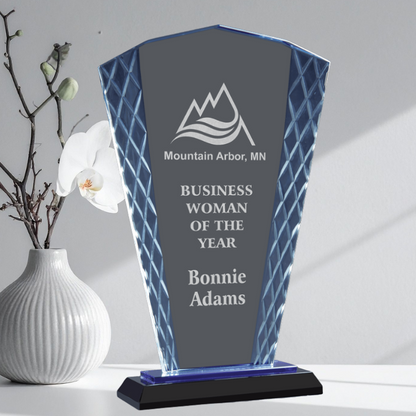 9 1/2" Clear Fan Accent Glass on Blue & Black Reflective Base