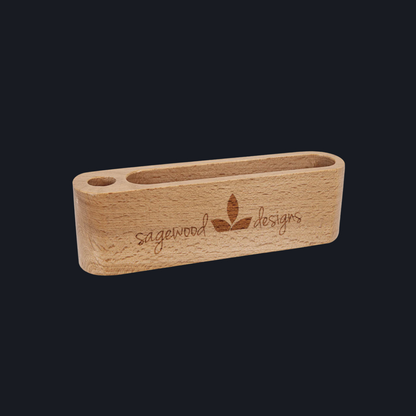 5 1/4" Beech Wood Business Card and Pen Holder